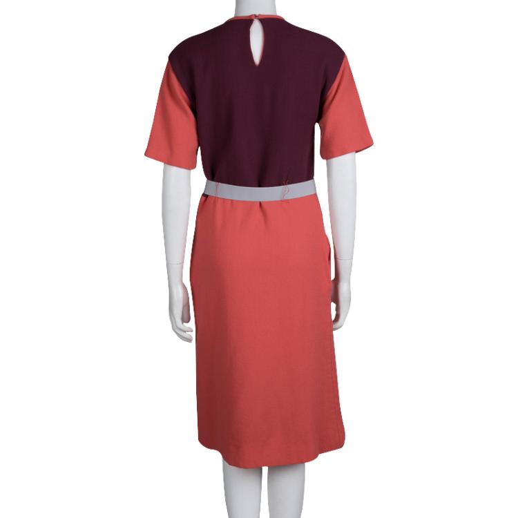 Pre Owned Victoria Victoria Beckham Colorblock Knit Belted Shift Dress M