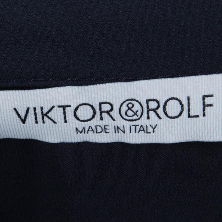 Pre Owned Viktor & Rolf Navy Blue Short Sleeve Sheer Lace Shirt S