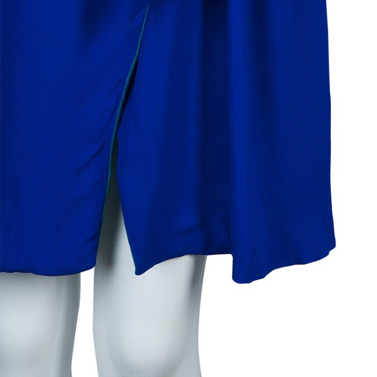 Pre Owned Viktor & Rolf Blue Silk Contrast Lapel Waist Tie Detail Dress M