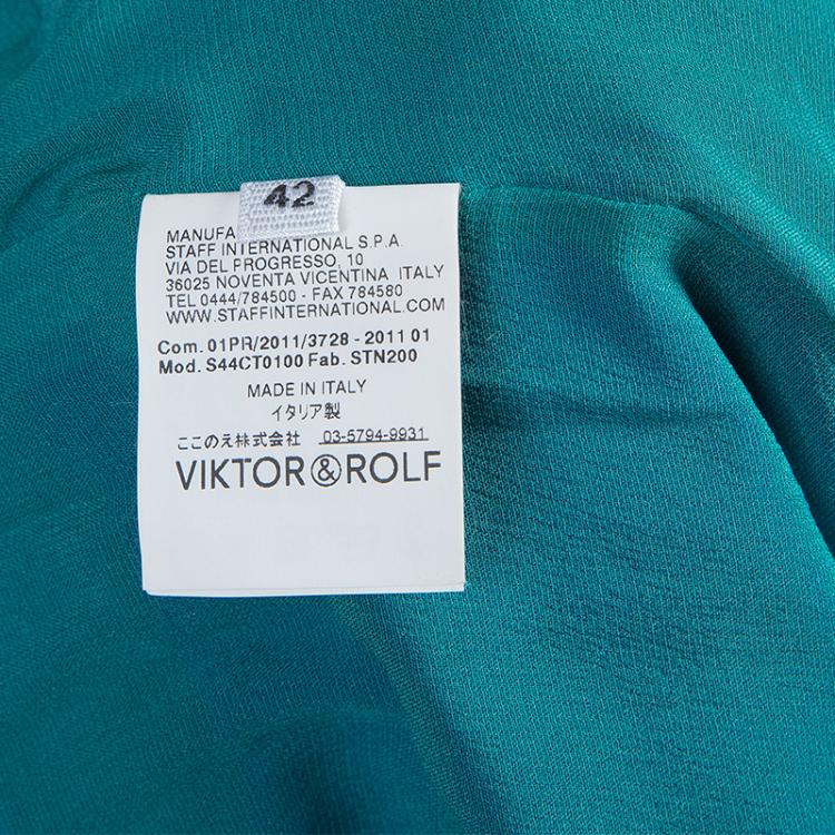 Pre Owned Viktor & Rolf Blue Silk Contrast Lapel Waist Tie Detail Dress M