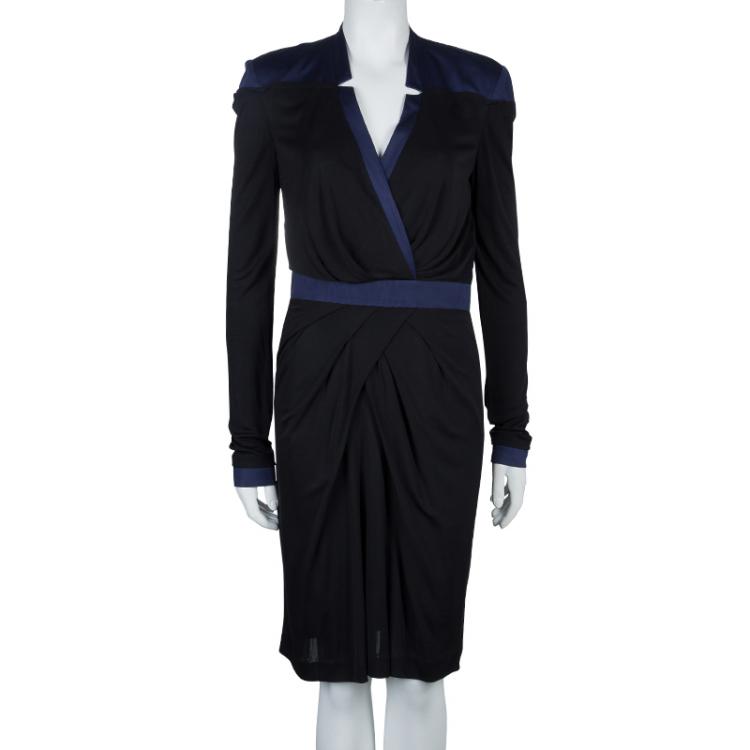 مملوكة مسبقًا Viktor & Rolf Black Knit Contrast Power Shoulder Overlap Dress M