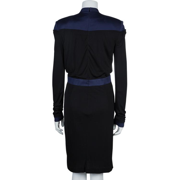 مملوكة مسبقًا Viktor & Rolf Black Knit Contrast Power Shoulder Overlap Dress M