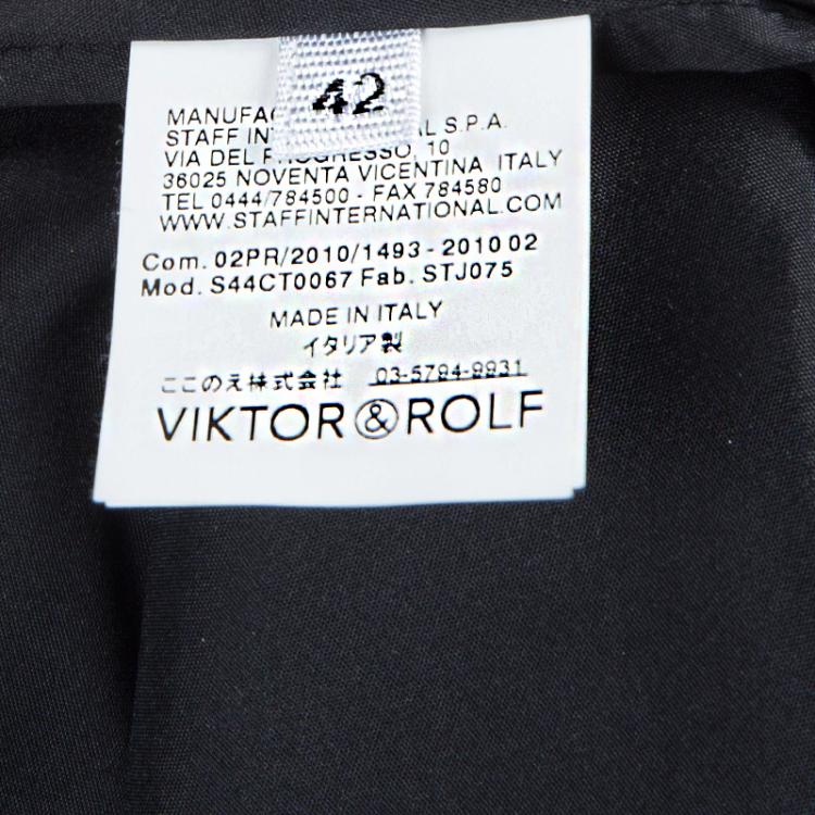 مملوكة مسبقًا Viktor & Rolf Black Knit Contrast Power Shoulder Overlap Dress M