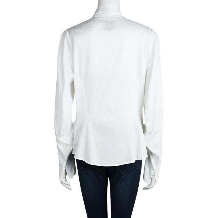 Pre Owned Vivienne Westwood Anglomania White Cotton Tie Collar Bib Blouse L