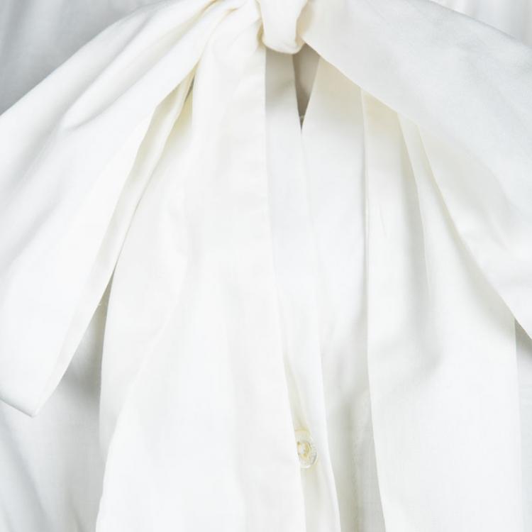 Pre Owned Vivienne Westwood Anglomania White Cotton Tie Collar Bib Blouse L