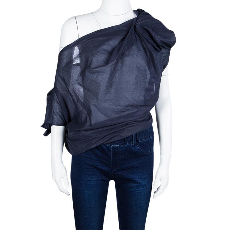 Pre Owned Vivienne Westwood Red Label Blue Draped Asymmetric Off Shoulder Top M