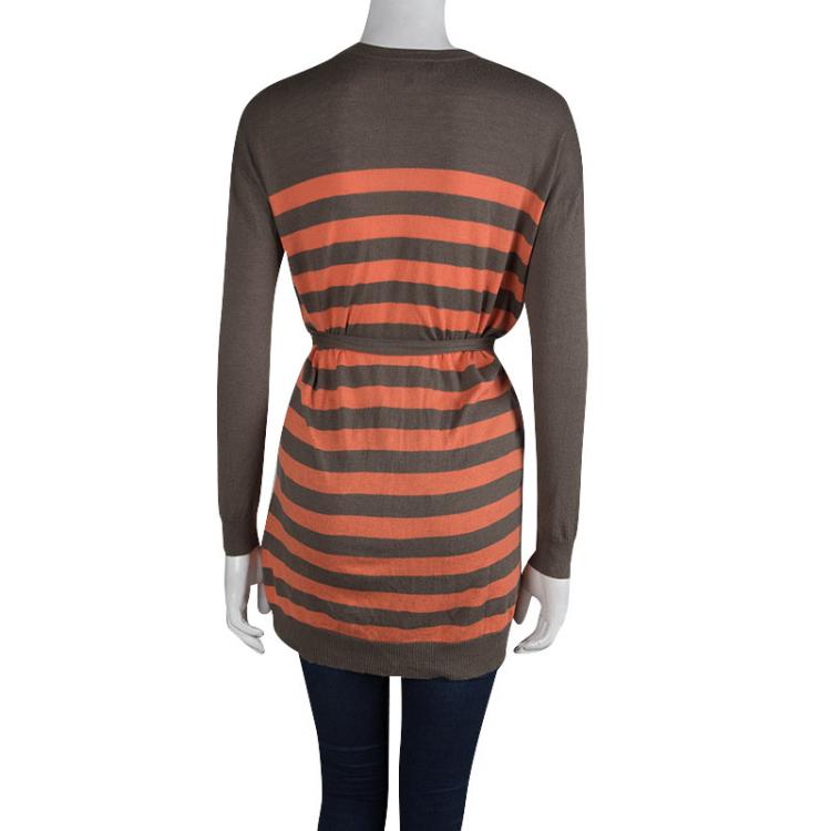 Pre Owned Weekend By Max Mara Brown and Orange Striped Belted Cardigan XS