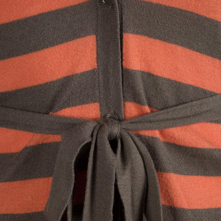 Pre Owned Weekend By Max Mara Brown and Orange Striped Belted Cardigan XS