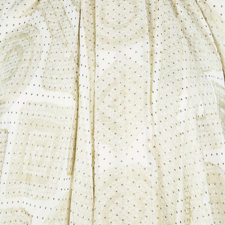 Pre Owned Yves Saint Laurent Gold Silk Jacquard Dotted Maxi Dress M
