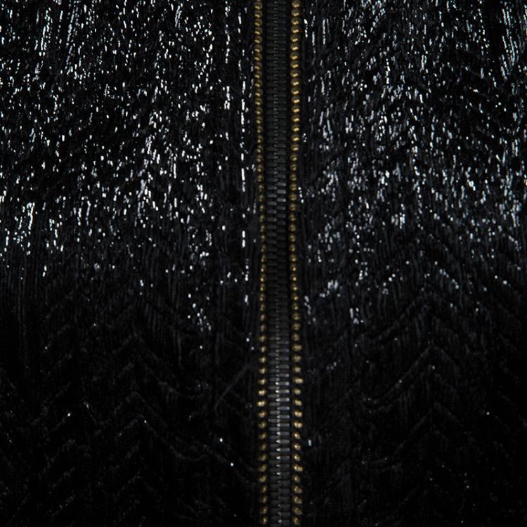 Pre Owned Yves Saint Laurent Shiny Black Quilted Velvet Belted Long Coat M