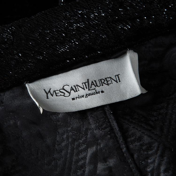 Pre Owned Yves Saint Laurent Shiny Black Quilted Velvet Belted Long Coat M