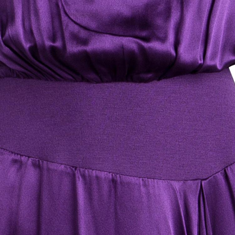 Pre Owned Yves Saint Laurent Purple Satin Rib Trim Sleeveless Dress M