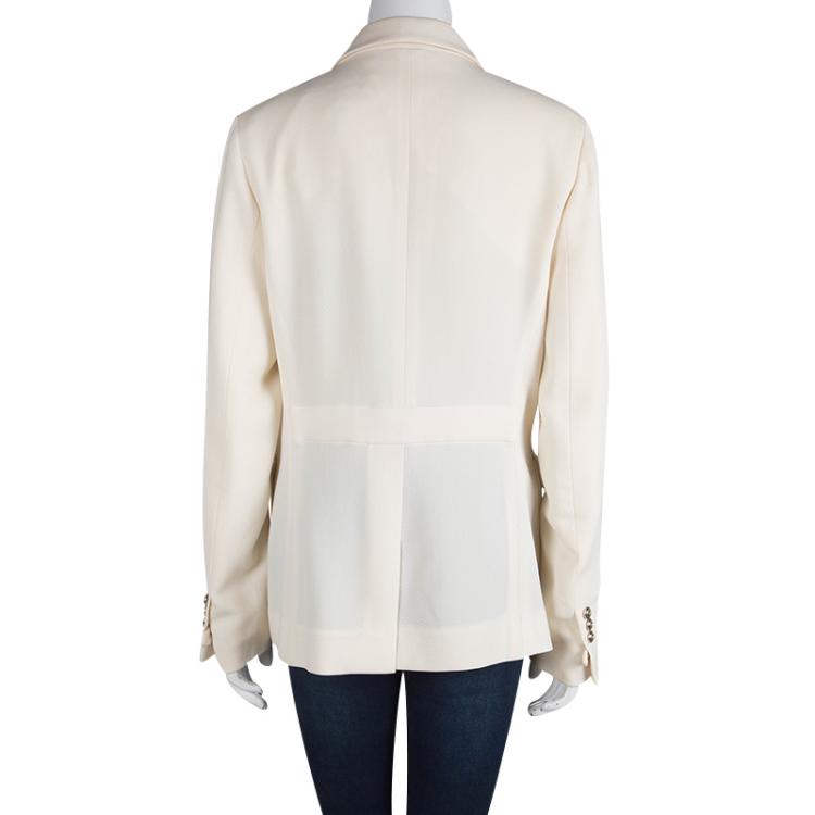 Pre Owned Yves Saint Laurent Cream Wool Notched Collar Blazer L