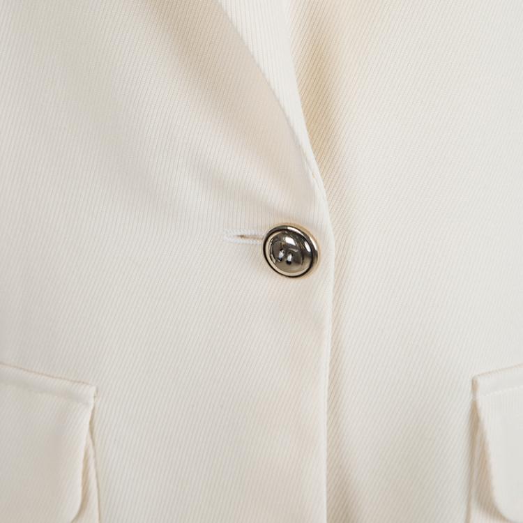 Pre Owned Yves Saint Laurent Cream Wool Notched Collar Blazer L