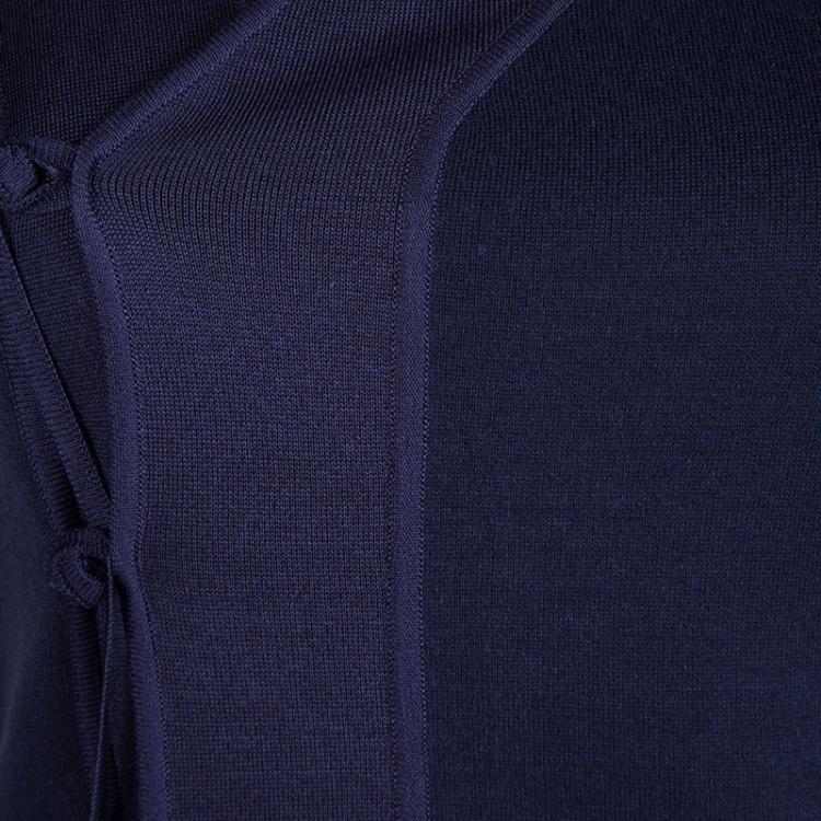 Pre Owned Yves Saint Laurent Navy Blue Knit Asymmetric Cap Sleeve Cardigan M