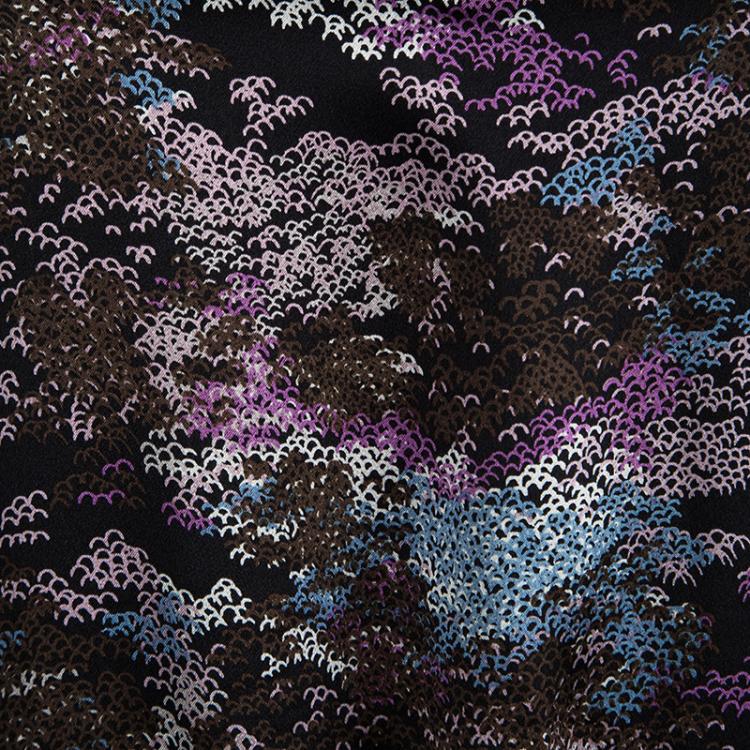 مملوكة مسبقًا Yves Saint Laurent Multicolor Printed Silk Long Sleeve Tie Detail Top L