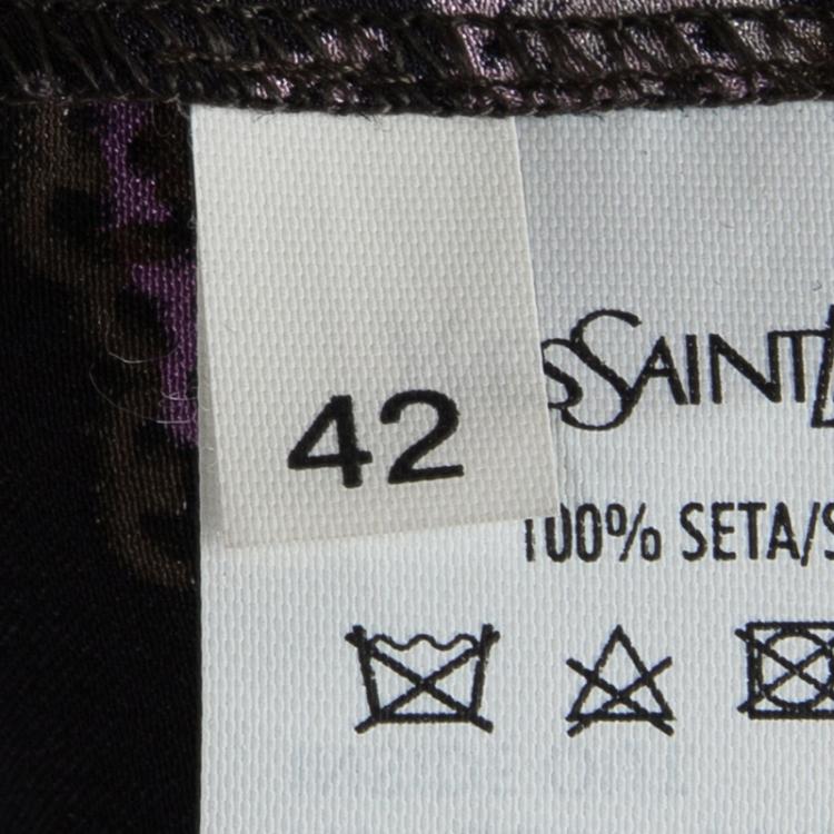 مملوكة مسبقًا Yves Saint Laurent Multicolor Printed Silk Long Sleeve Tie Detail Top L
