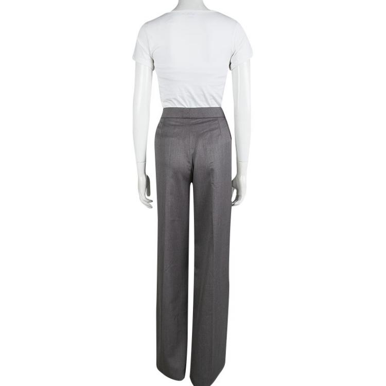 Pre Owned Yves Saint Laurent Grey High Waist Wide Leg Trousers M