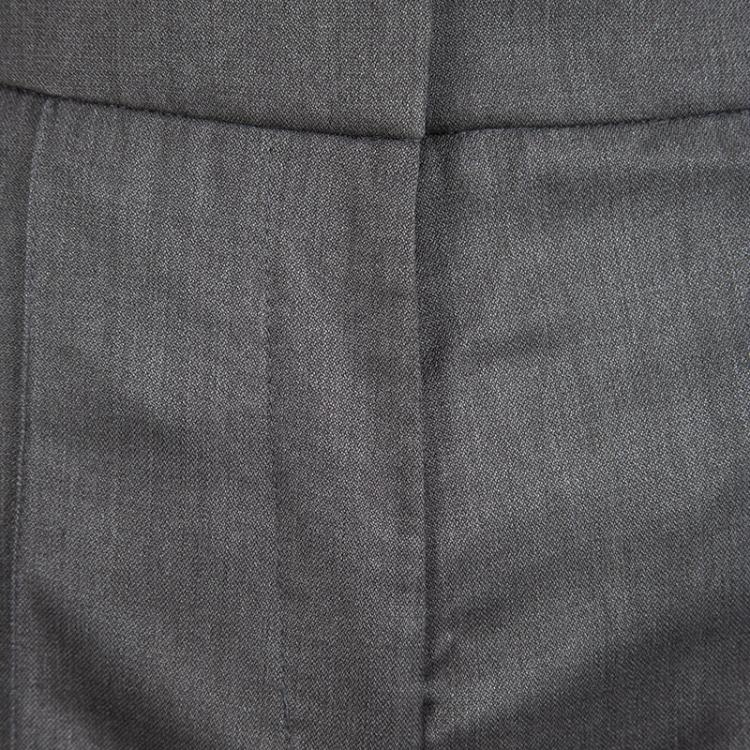 Pre Owned Yves Saint Laurent Grey High Waist Wide Leg Trousers M