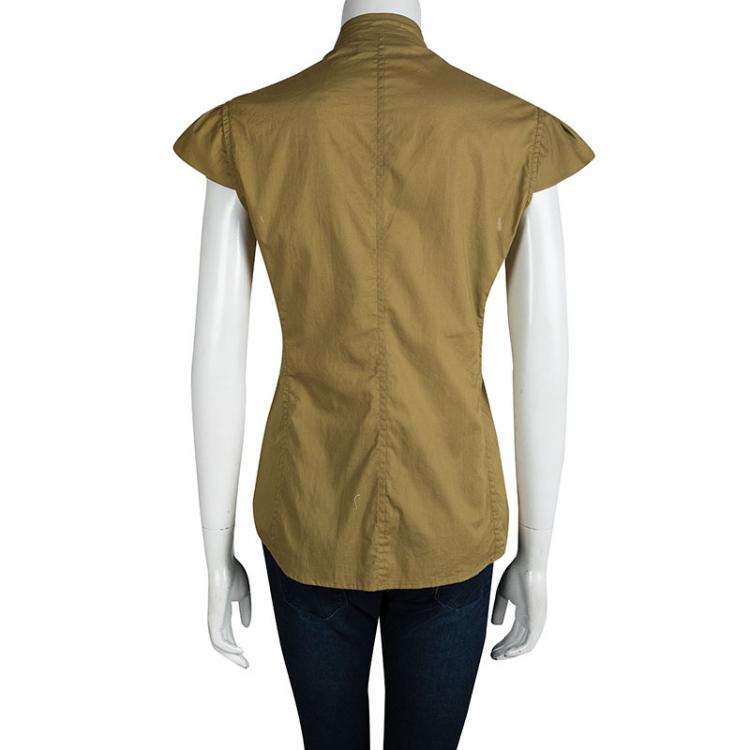 Pre Owned Yves Saint Laurent Multicolor Cotton Ruffle Placket Detail Blouse L