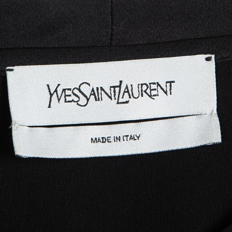 Pre Owned Yves Saint Laurent Black Silk Monogram Detail Short Sleeve Top M