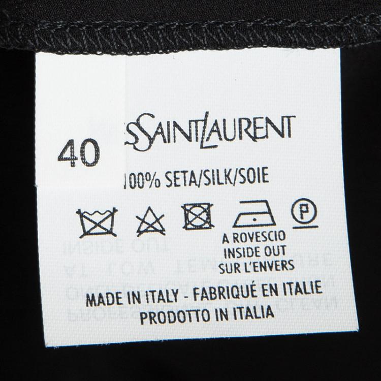 Pre Owned Yves Saint Laurent Black Silk Monogram Detail Short Sleeve Top M
