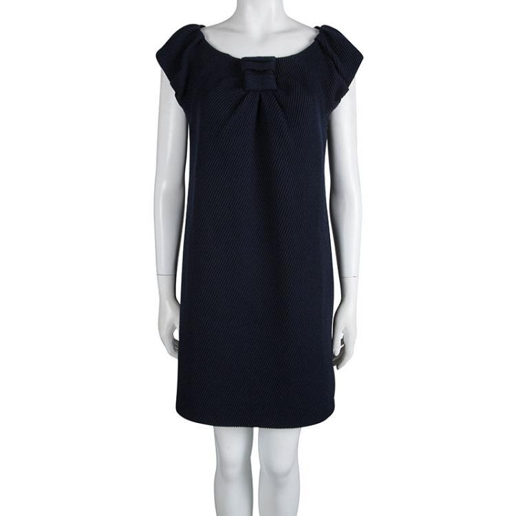 Pre Owned Zac Posen Navy Blue Textured Shetland Knot Dress M