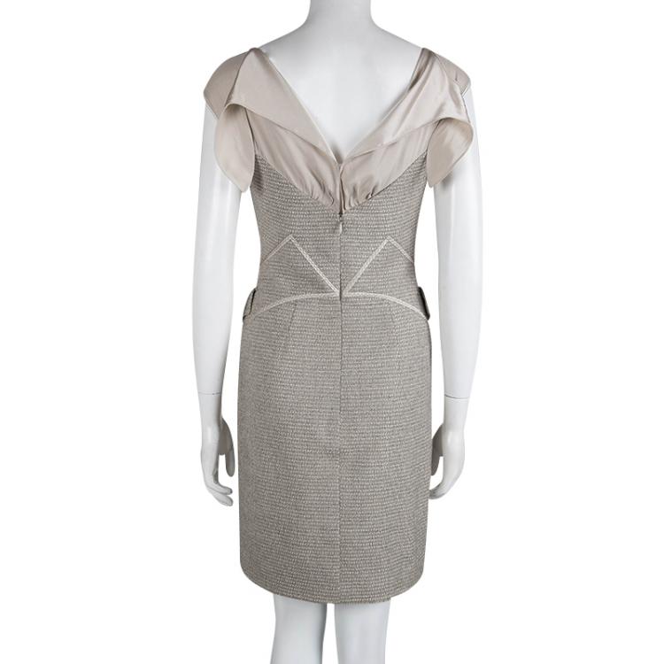 Pre Owned Zac Posen Grey Tweed Sleeveless Cocktail Dress S