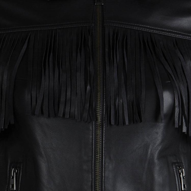 Pre Owned Zadig & Voltaire Deluxe Black Fringe Detail Leather Jacket XS