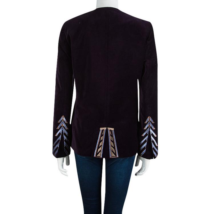 Pre Owned Zadig and Voltaire Purple Velvet Embroidered Blazer M