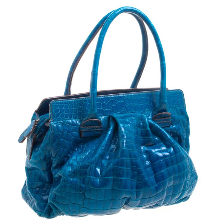 Pre Owned Zagliani Blue Crocodile Custom Made Limited Edition Bag