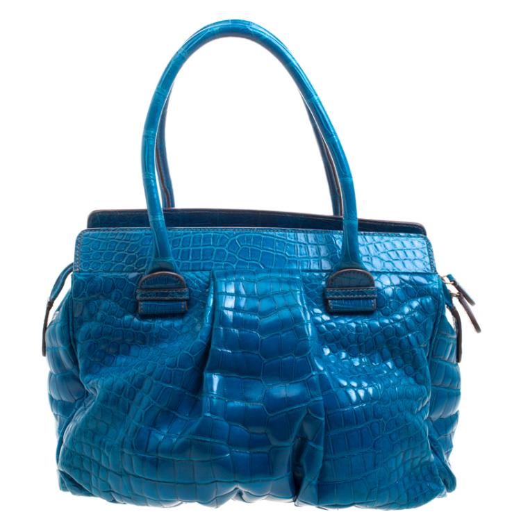 Pre Owned Zagliani Blue Crocodile Custom Made Limited Edition Bag