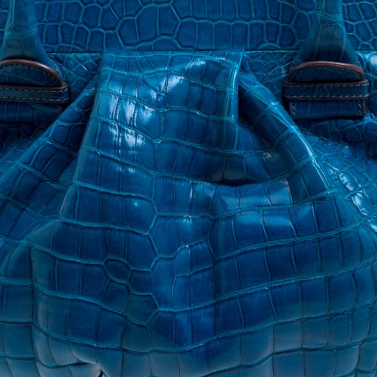 Pre Owned Zagliani Blue Crocodile Custom Made Limited Edition Bag