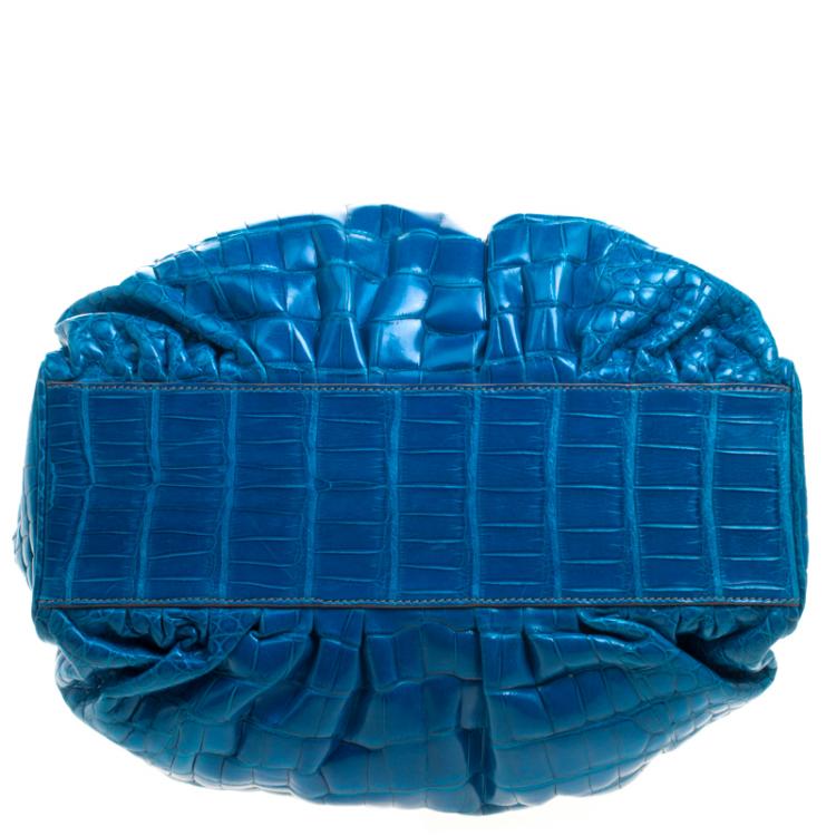 Pre Owned Zagliani Blue Crocodile Custom Made Limited Edition Bag