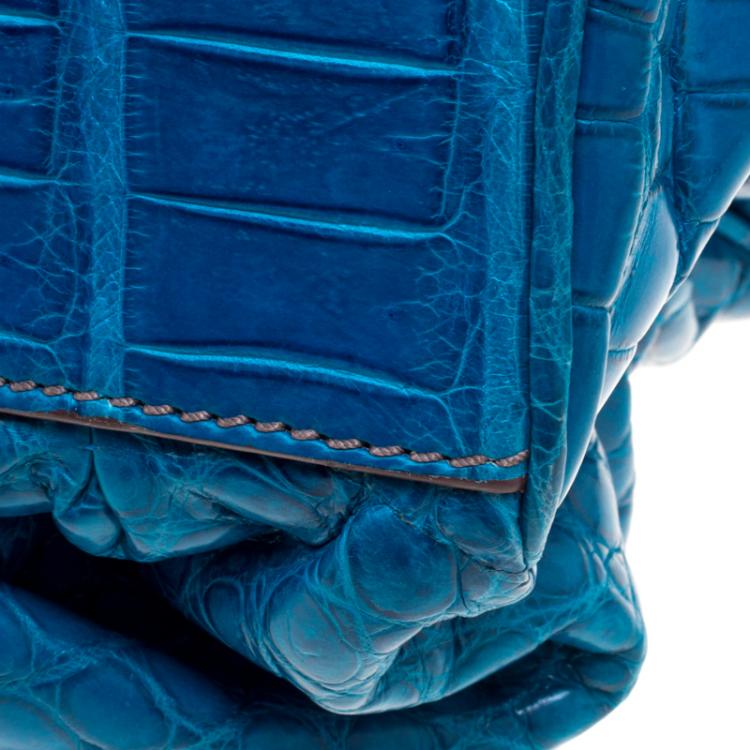 Pre Owned Zagliani Blue Crocodile Custom Made Limited Edition Bag