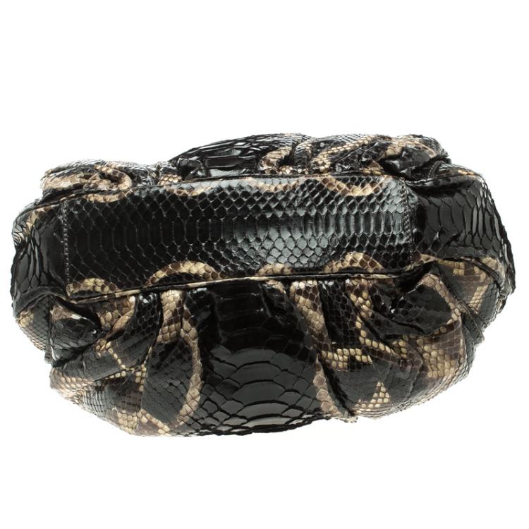 Pre Owned Zagliani Black Python Puffy Hobo