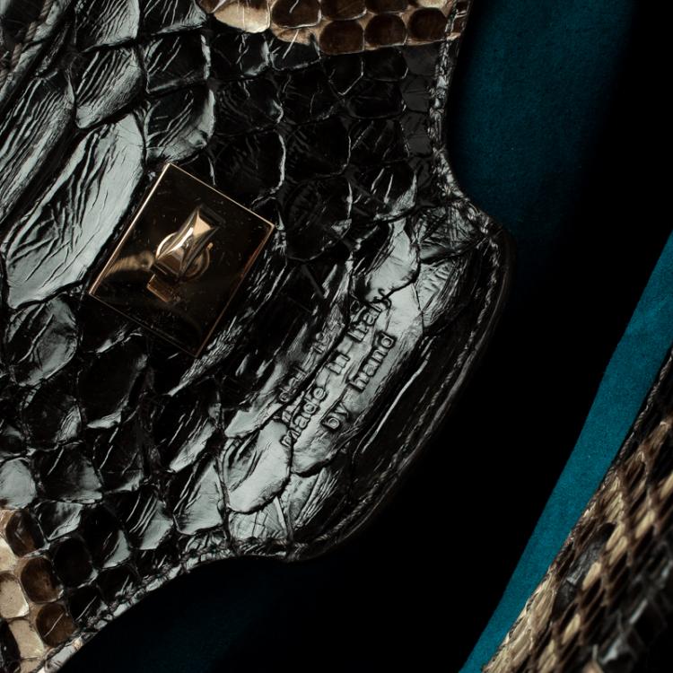 Pre Owned Zagliani Black Python Puffy Hobo