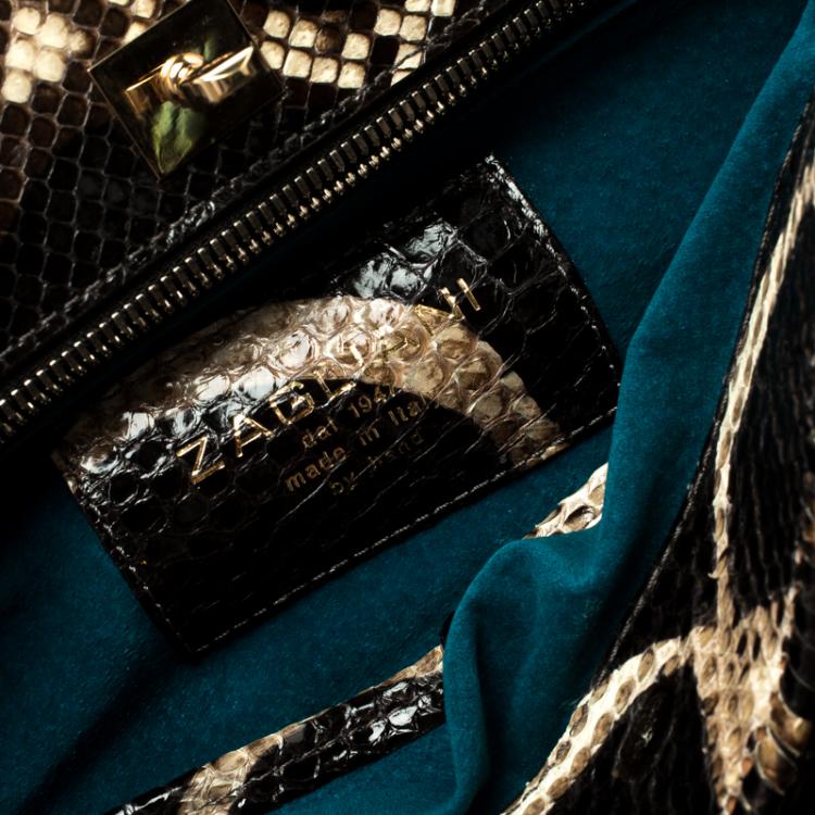 Pre Owned Zagliani Black Python Puffy Hobo