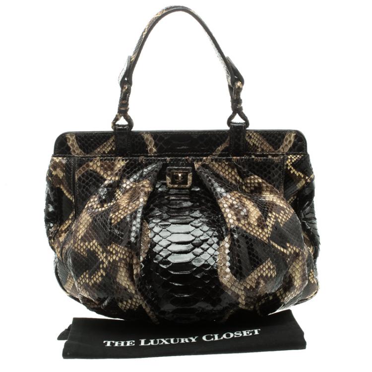 Pre Owned Zagliani Black Python Puffy Hobo