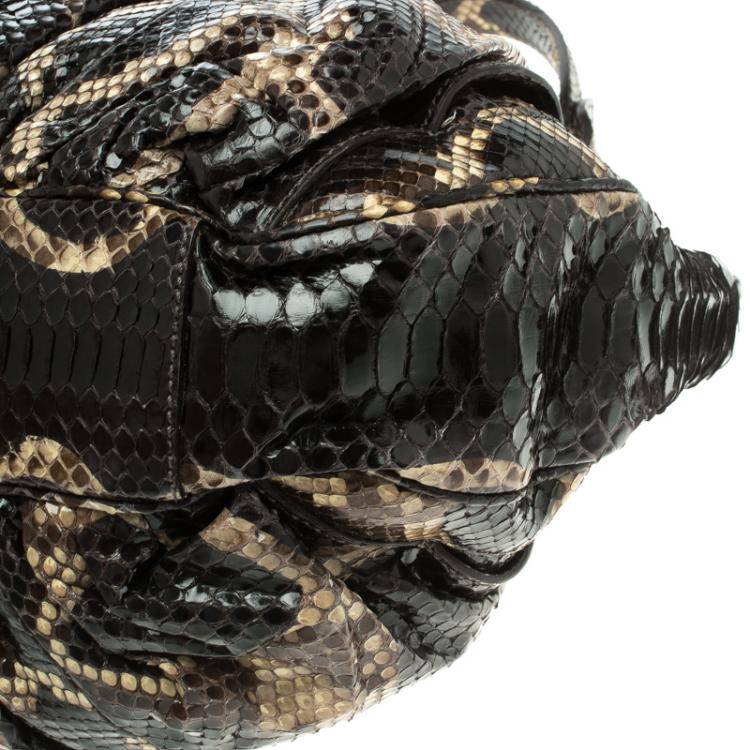 Pre Owned Zagliani Black Python Puffy Hobo