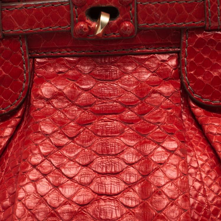 Pre Owned Zagliani Red Python Puffy Tote