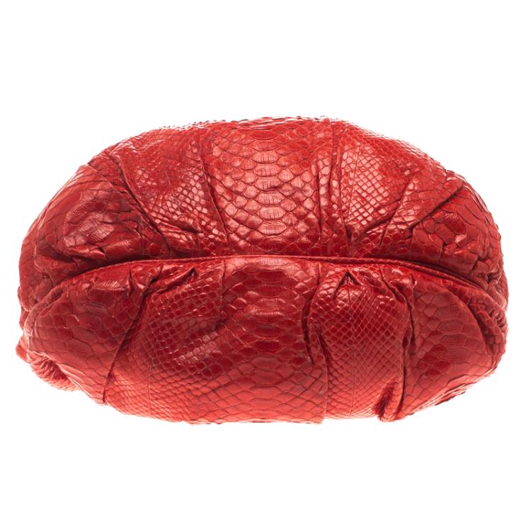 Pre Owned Zagliani Red Python Puffy Tote