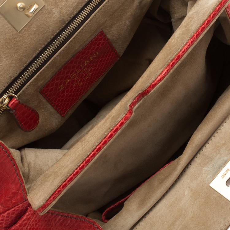 Pre Owned Zagliani Red Python Puffy Tote