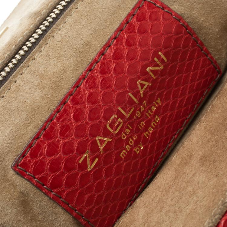 Pre Owned Zagliani Red Python Puffy Tote
