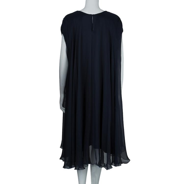 Pre Owned Zuhair Murad Navy Blue Chiffon Overlay Cape Dress L