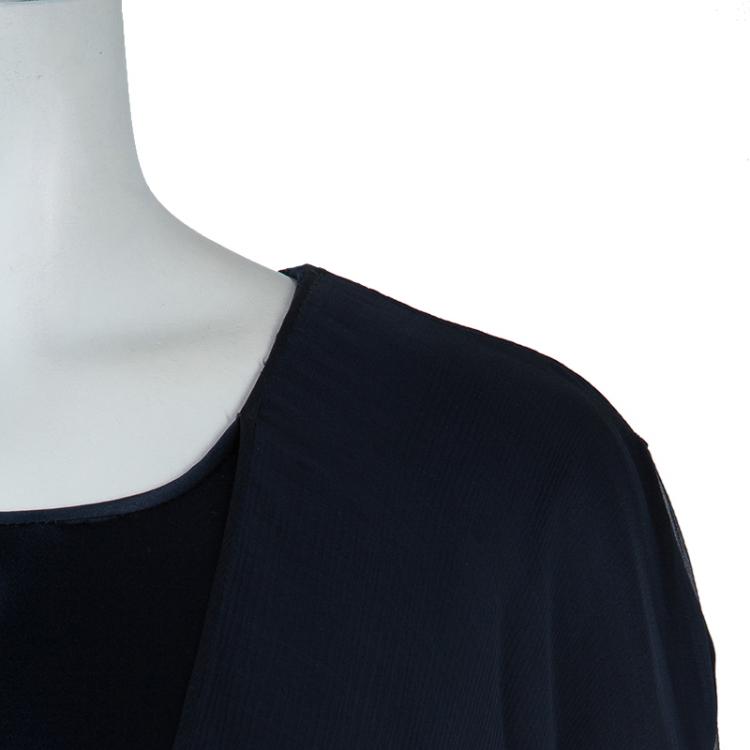 Pre Owned Zuhair Murad Navy Blue Chiffon Overlay Cape Dress L