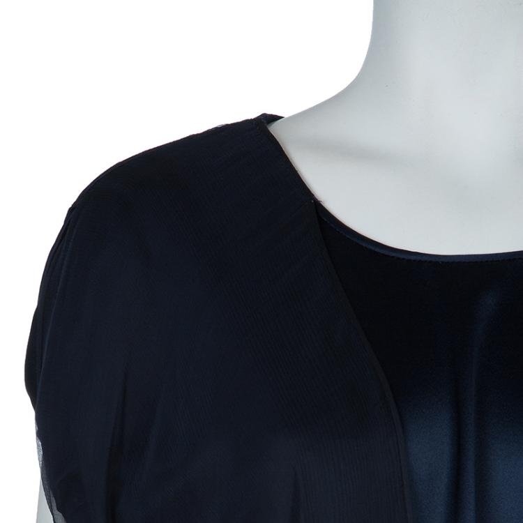 Pre Owned Zuhair Murad Navy Blue Chiffon Overlay Cape Dress L