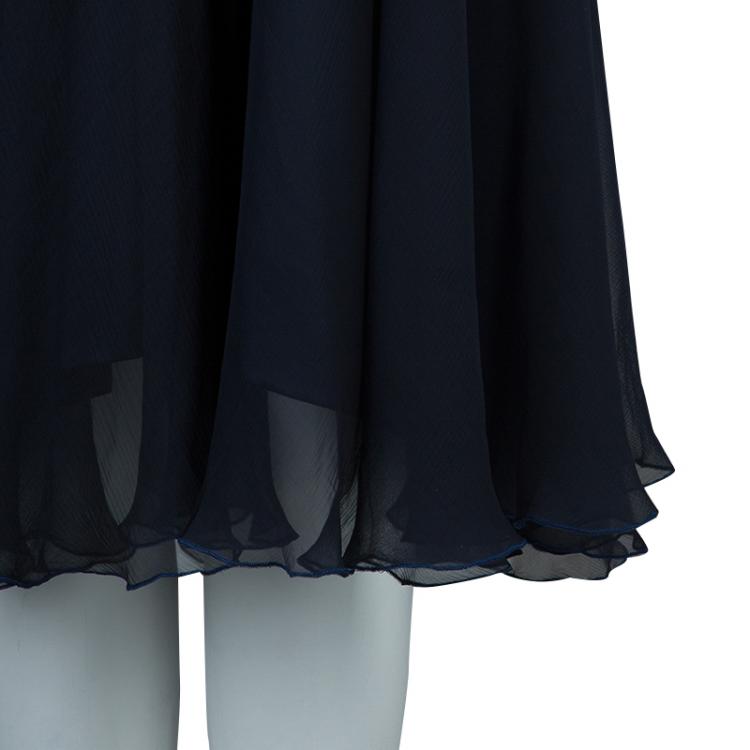 Pre Owned Zuhair Murad Navy Blue Chiffon Overlay Cape Dress L