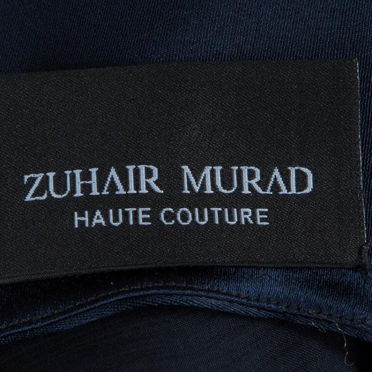 Pre Owned Zuhair Murad Navy Blue Chiffon Overlay Cape Dress L