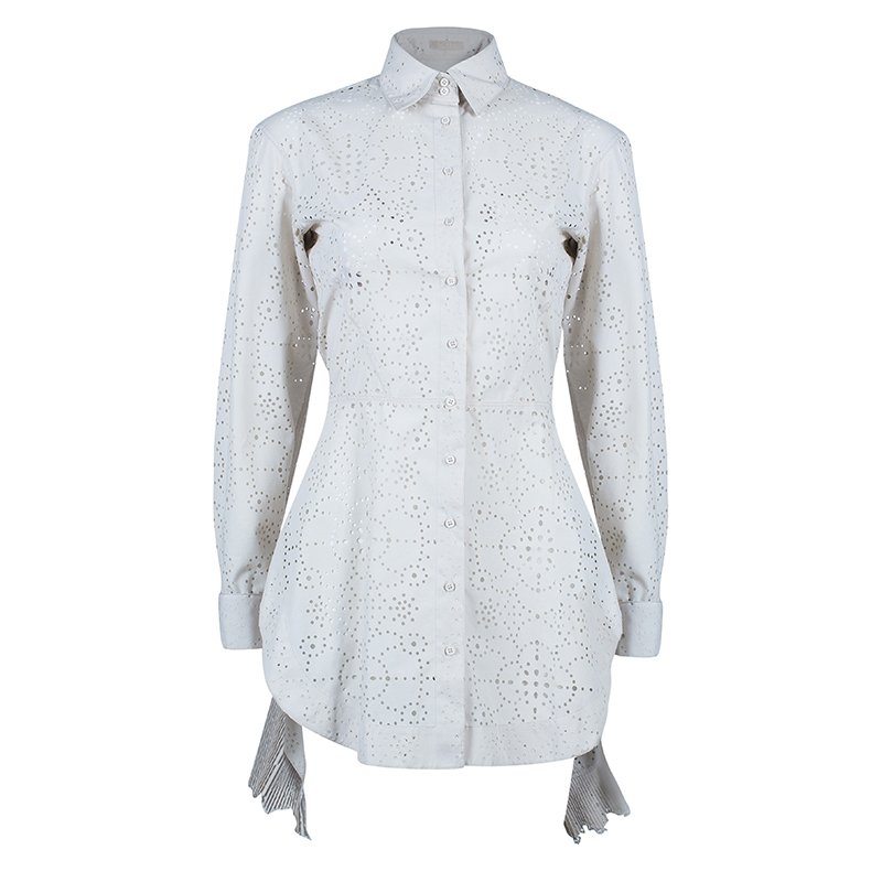 Azzedine Alaia Eyelet Cream Button Down Shirt M